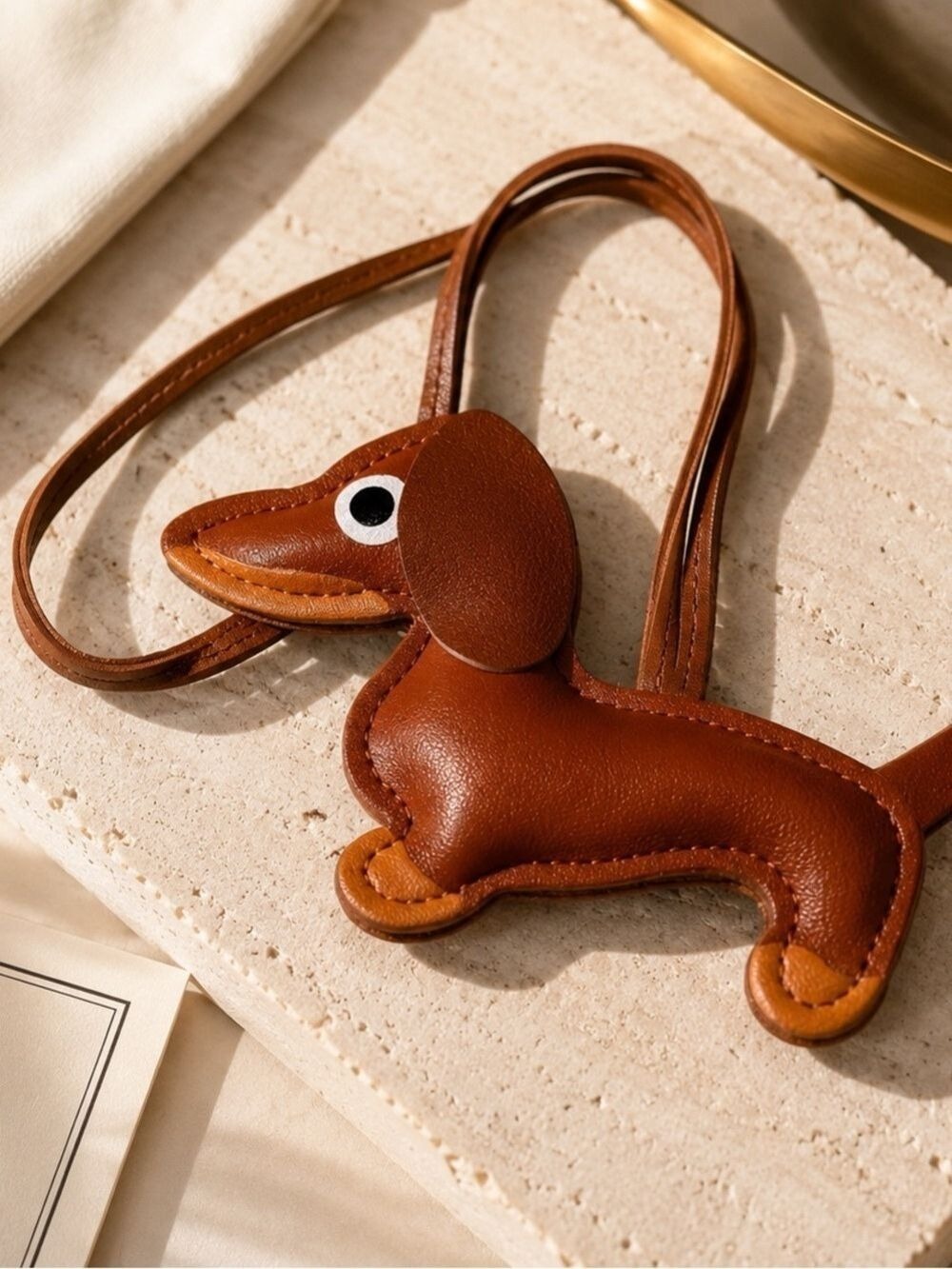 Cute Brown Dachshund Dog Bag Charm Keychain | Wiener Dog Purse Charm